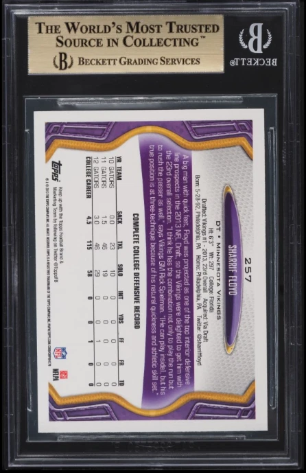 POP 1: Sharrif Floyd RC BGS 9.5: 2013 Topps Rookie Card Gem Mint Plus Gisto - Image 2 of 3