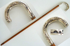 CANNE Pommeau Crosse en Argent Massif Epoque Art Nouveau vers 1900