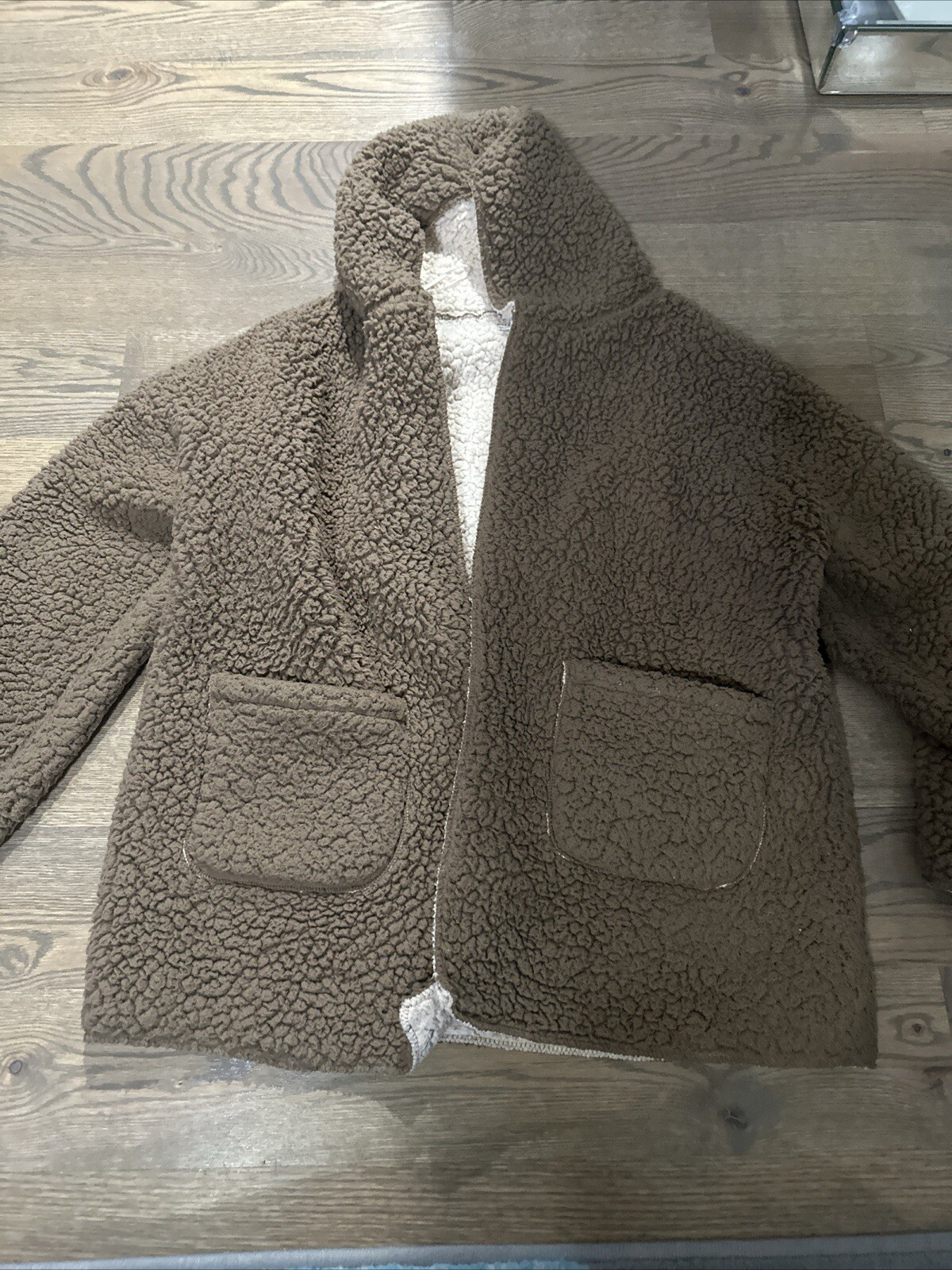 I Believe Teddy Coat Women's Large Open Front Fleece Reversible Jacket