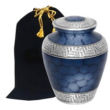 Elite Blue and Silver Funeral Cremation Urn for Adult Human Ashes - Free Shipped