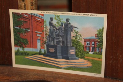 Vintage Postcard Linen Alma Mater Statue University of Illinois ...
