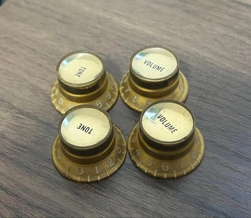 1968 Gibson Les Paul Custom Volume Tone Gold Metal Hat Control Knob Set Jp