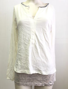 Zero Damen Bluse 2 in 1 Shirt + Sweater mit Deko, weiß/beige, Gr. 34