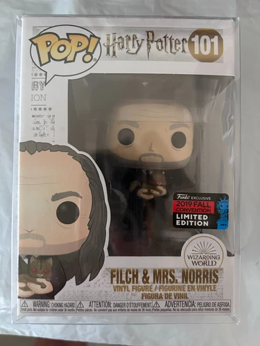 Funko Pop! Harry Potter 2019 NYCC Conv Exclusive Filch & Mrs. Norris w/Protector