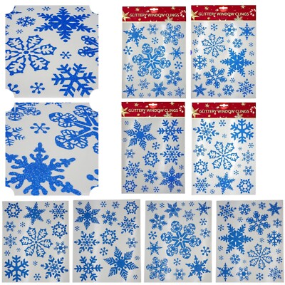 Eisblau glitzernde Fensterklammern Blätter, Schneeflocke Weihnachten Glastür Aufkleber 42cm