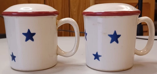 HARTSTONE POTTERY Salt Pepper Shakers Patriotic Blue Stars Stripes