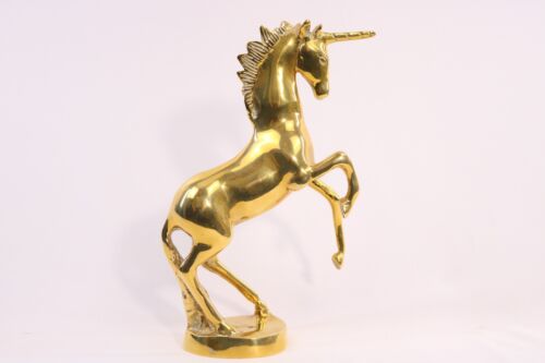 Brass Cast Unicorn Polished 23cm Tall - Picture 1 of 11