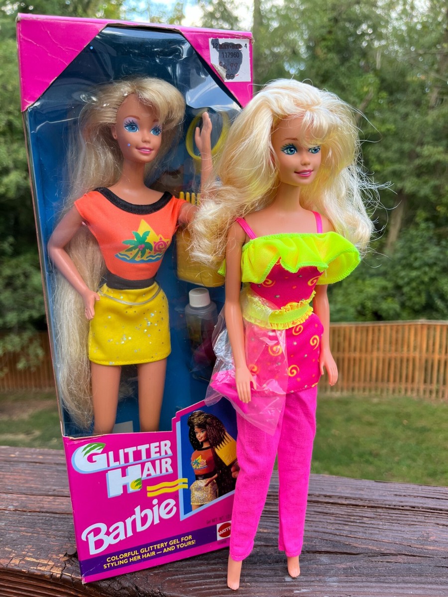 Mattel Barbie Glitter Hair Doll 1993 Open box & 1994 Ruffle Fun