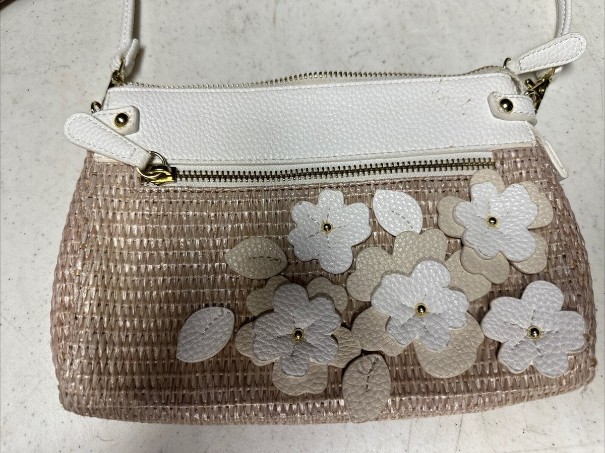 liz claiborne purse floral White And Tan Cross Body Basket Weaver