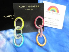 KURT GEIGER LONDON Linear Enamel Pave Oval Rainbow Hoops Earrings NEW