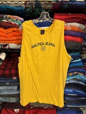 Vintage Nautica Jeans Shirt Mens Medium Yellow Logo Tank Top Made In USA 90s