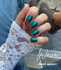 Red Aspen Press On Nails-Oui Oui, Wava-Short • Square • Glitter-Green