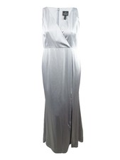 Adrianna Papell Women's V-Neck Satin Slit Gown