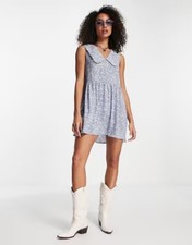 Only by ASOS Women's M Blue Geo Print Mini Sleeveless Dress w/ Peter Pan Collar