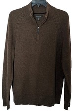 Banana Republic Italian Yarn Wool Blend Sweater Mens L Brown 1/4 Zip Pullover