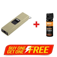 Gold Stun Gun Maximum Power Rechargeable,Flashlight W/ 1Bottle Free Pepper Spray