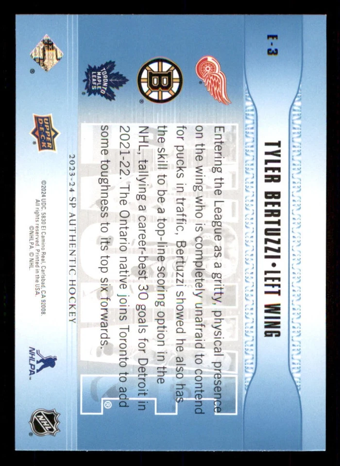 2023-24 SP Authentic Evolve Blue #E3 Tyler Bertuzzi - Image 2 of 2