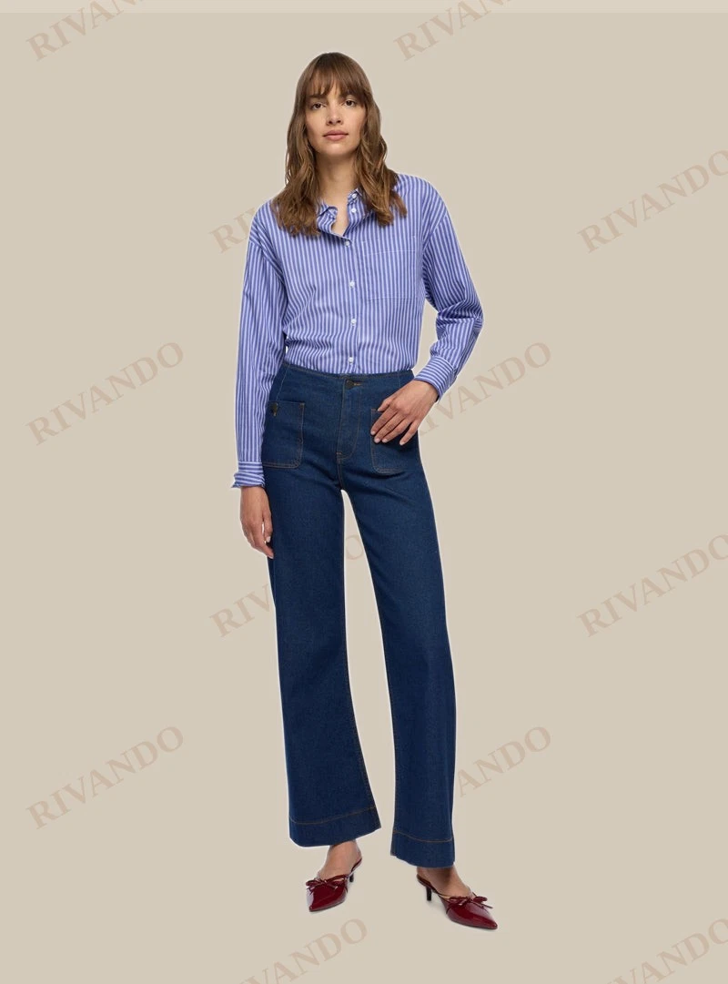 Dark wide-leg jeans con tasche a toppa - Dark blue denim
