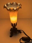 Vintage Tiffany Style Lamp With Orange Lily Shade 8.5" High