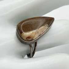 Vintage Handmade 925 Sterling Silver Teardrop Brown Agate Ring Size 6