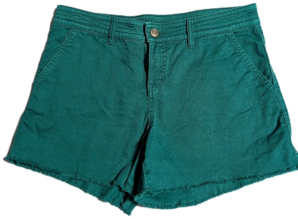 prAna Sancho Shorts Womens Size 6 Teal Organic Cotton Frayed Hem Stretch