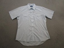 Vintage Wrangler Western Shirt Blue Snap Up Short Sleeve Shirt Mens Size L 90s