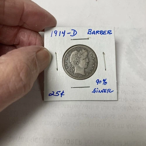 1914-D Barber Quarter 90% Silver In VG Condition, Nice Looking Coin