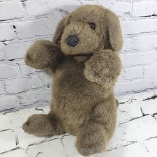Folkmanis Sitting Dog Full Body Hand Puppet Brown Plush Flawed Missing One Eye
