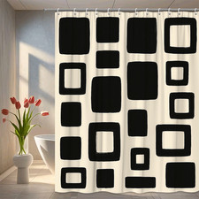 Stylish Black and White Shower Curtain with Modern Geometric Squares
