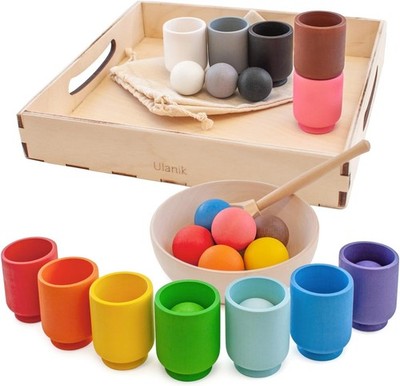 Ulanik Kugeln in Tassen Montessori Spielzeug Holz Sortierer Spiel 12 Kugeln 30 mm Alter 1+ Col