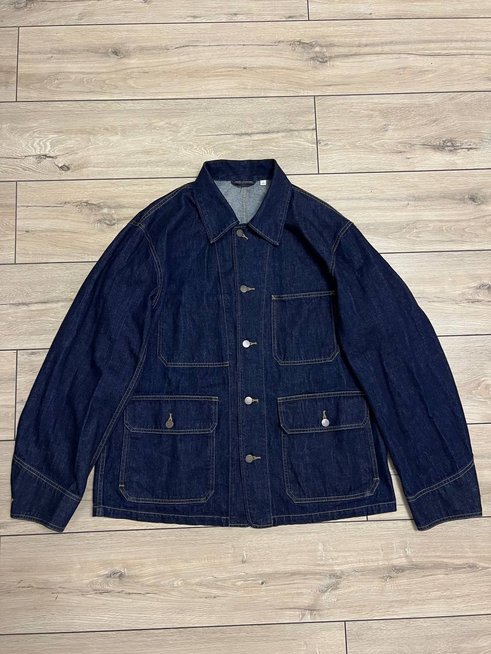 Men's Uniqlo U Denim Work Wear Jacket Shirt sz L Front Pockets
