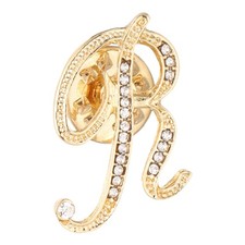 Rhinestone Letter Lapel Pins, Alphabet Brooch Pins, Gold Tone, Letter R