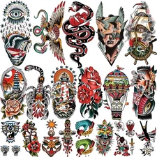 77 sheets Classic Temporary Tattoos Adult, Old School Tattoos Stickers, Sailo...