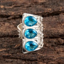 Blue Topaz Gemstone 925 Sterling Silver Ring Handmade Jewelry Ring Gift For