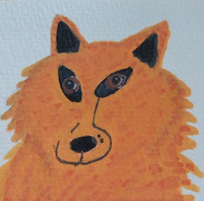 FOLK ART ORIGINAL PAINTING 3x3 OOAK MINIATURE COTTAGECORE FOX ILLUSTRATION GAT