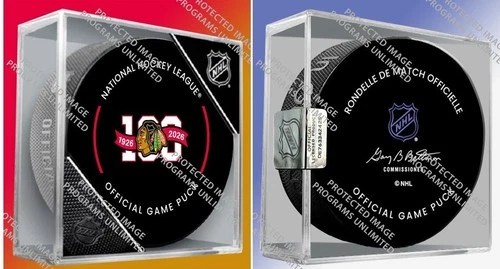2025 CHICAGO BLACKHAWKS 100TH ANNIVERSARY GAME PUCK CUBED NHL HOCKEY SEALED COA - Picture 2 of 4