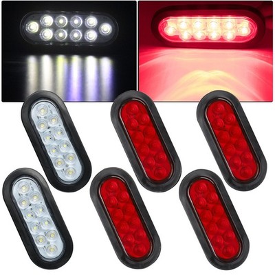 6'' Oval 10 LED Trailer Truck Reverse Back Up Lights Flush Mount 4X Red&2X White