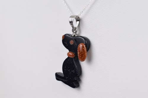 Sterling Silver Blue Goldstone Dog Pendant with 18 in Chain Sparkle - Picture 12 of 14