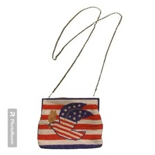 RARE Vintage America Flag Eagle FULLY Beaded Purse With Strap