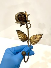 Vintage 1950s 24k Gold Gilt Iron Rose Hook Hanger Hollywood Regency Italy MCM
