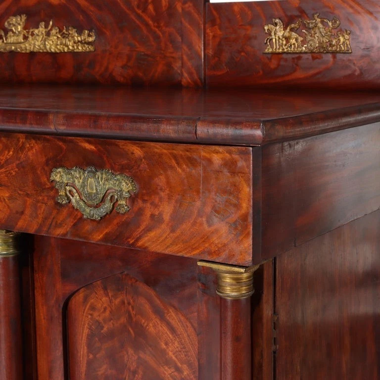 Antique Boston Period Napoleonic Flame Mahogany Double Pedestal Sideboard c1820 - Image 4 of 4