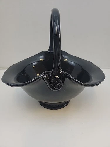 Vintage Tiara Exclusives Village Black Glass Basket Large  Indiana Glass