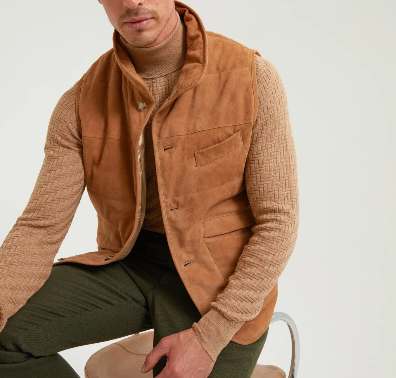 Tan Brown Suede Leather Vest for Men Size XS S M L XL XXL 3XL