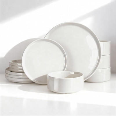12-Piece Modern Porcelain Dinnerware Set for 4, Dishwasher Safe