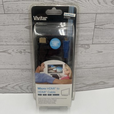 New Sealed Vivitar 6FT Micro HDMI to HDMI Cable 1080p HD 3D 24K Gold Plated