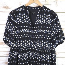 Ann Taylor Shift Dress Small Black White Floral Print Pullover Tiered Midi