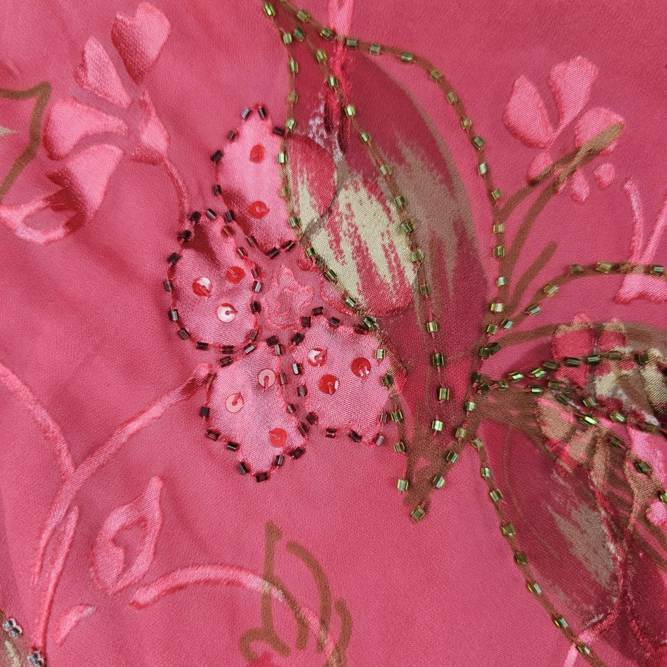 Vintage Maxi Dress Womens Large Pink Floral Beaded Fairy 90s Coquette Feminine - image 3 of 4