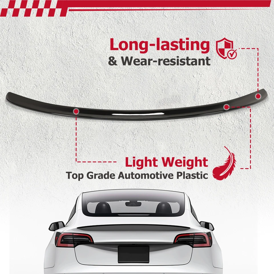 HECASA For 2017-2023 Tesla Model 3 Rear Trunk Lip Spoiler Wing - Gloss Black Foto 3 de 4