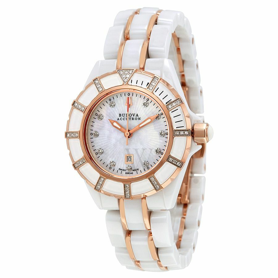 DIAMOND Bulova Accutron White Ceramic Watch Bulova Accutron Mirador 36mm White MOP Diamond Dial Quartz  main image 3