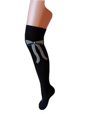 Ladies/teens Black and grey Knee High Socks with bow One Size